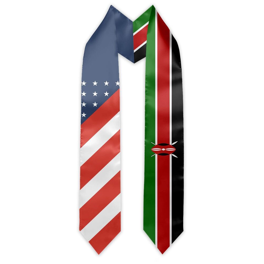 8437 Keyna Flag and USA Country Flag Graduation Stole Graduation Sash Scarf